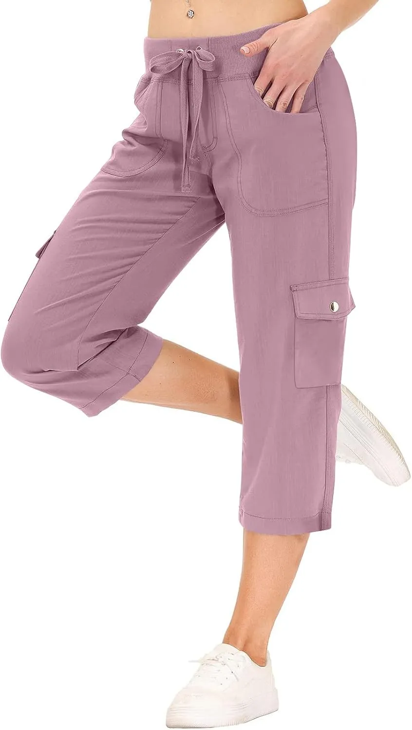 Cargo Pants Women Hiking Loose Fit Casual Capris Pants Dressy Lightweight Ladies Baggy Cargo Short with Pockets
