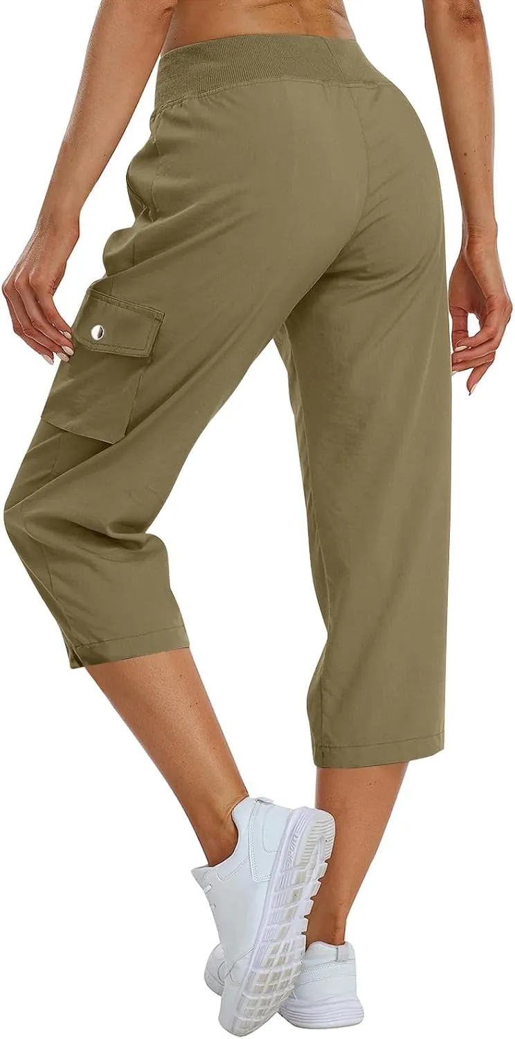 Cargo Pants Women Hiking Loose Fit Casual Capris Pants Dressy Lightweight Ladies Baggy Cargo Short with Pockets