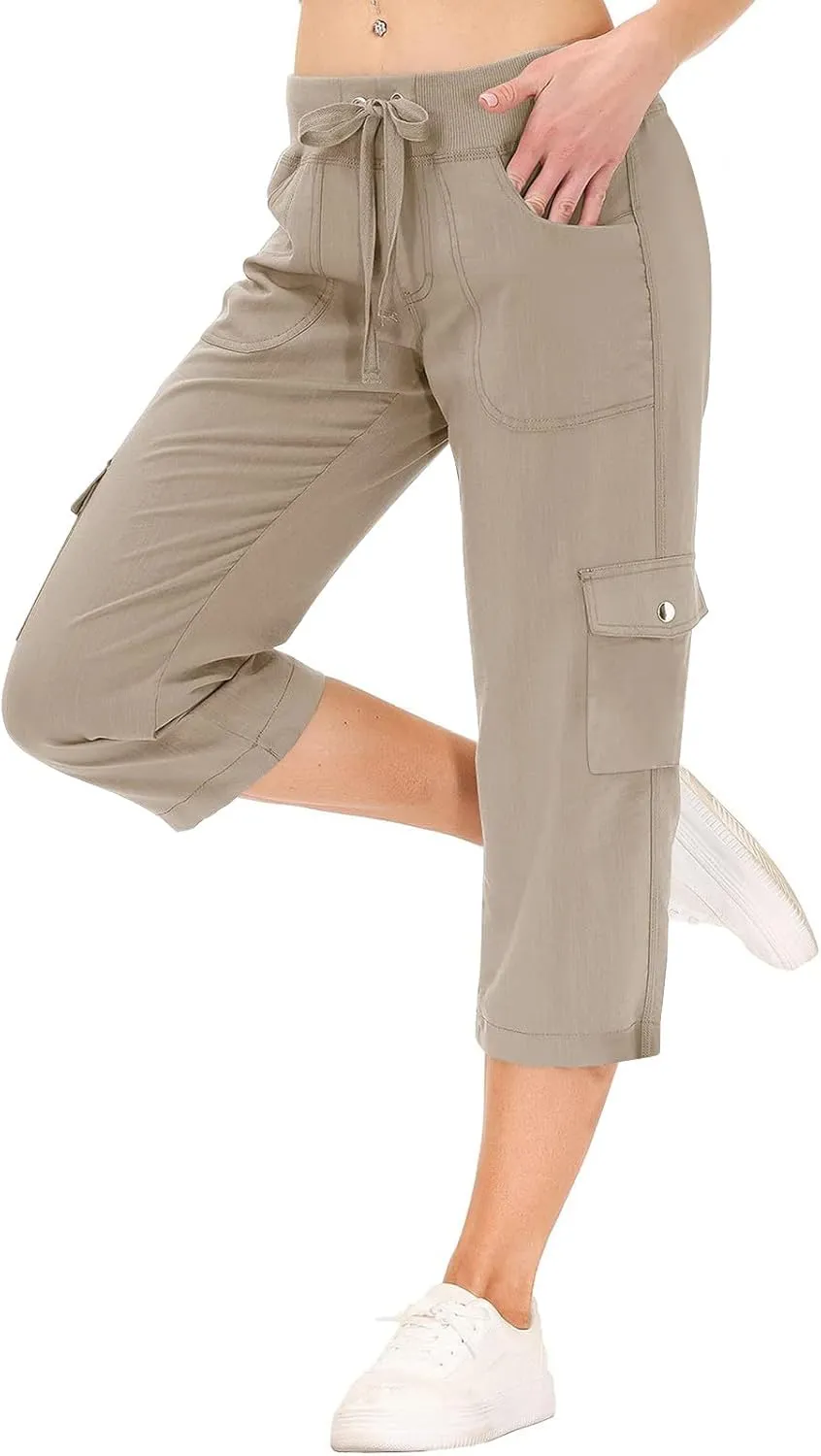 Cargo Pants Women Hiking Loose Fit Casual Capris Pants Dressy Lightweight Ladies Baggy Cargo Short with Pockets