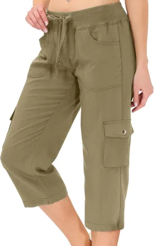 Cargo Pants Women Hiking Loose Fit Casual Capris Pants Dressy Lightweight Ladies Baggy Cargo Short with Pockets