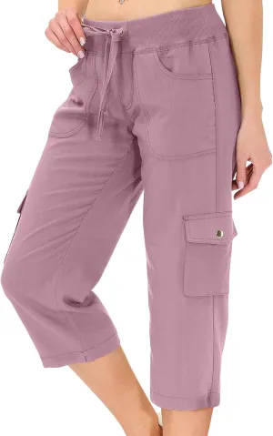 Cargo Pants Women Hiking Loose Fit Casual Capris Pants Dressy Lightweight Ladies Baggy Cargo Short with Pockets