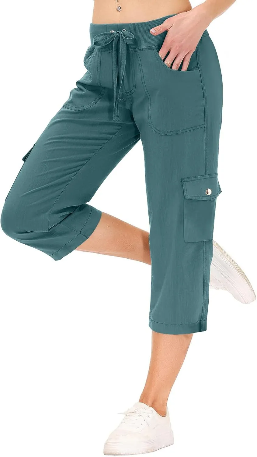 Cargo Pants Women Hiking Loose Fit Casual Capris Pants Dressy Lightweight Ladies Baggy Cargo Short with Pockets
