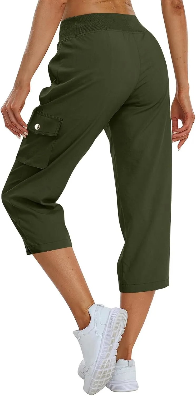 Cargo Pants Women Hiking Loose Fit Casual Capris Pants Dressy Lightweight Ladies Baggy Cargo Short with Pockets
