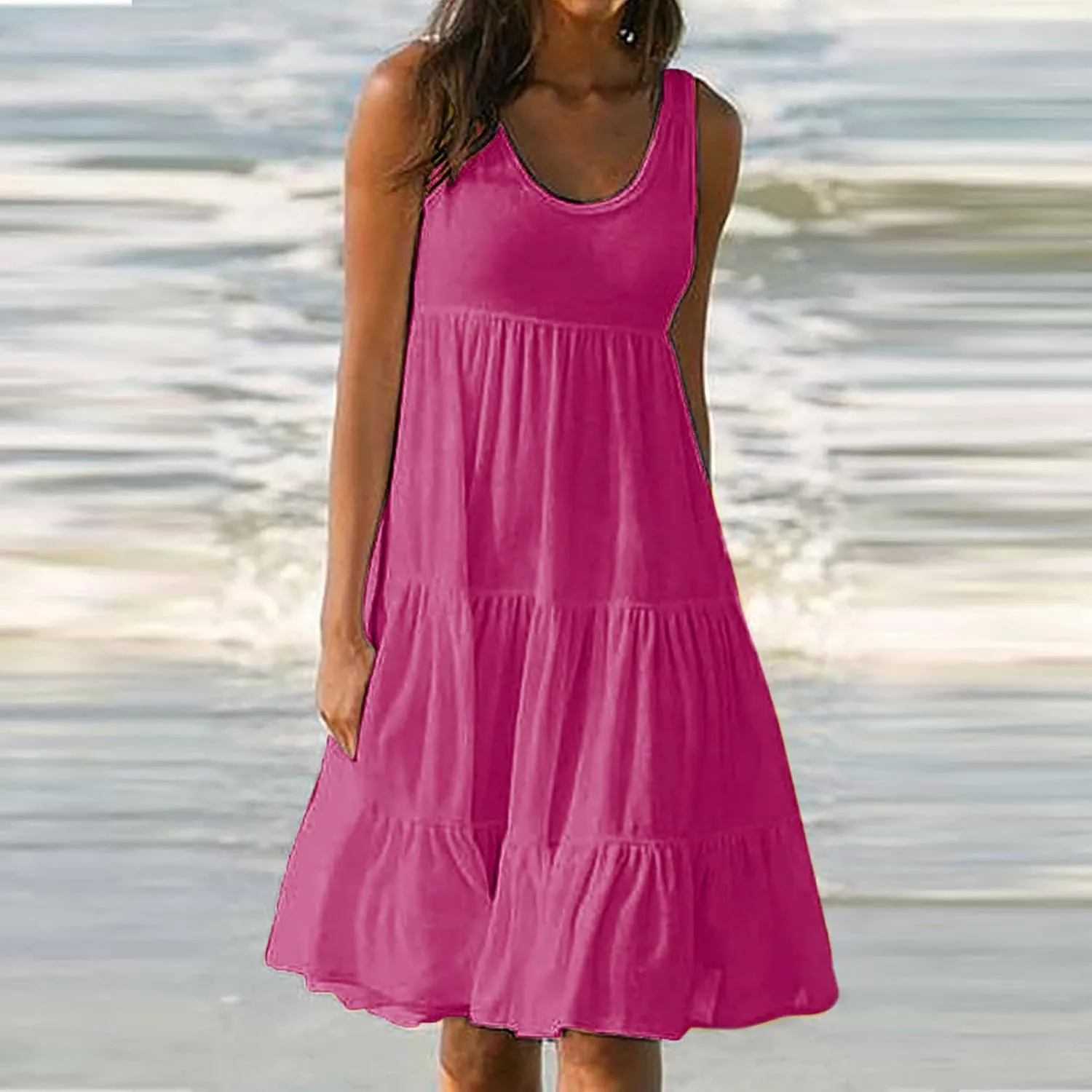 Ceboyel Women 2024 Casual Beach Sundresses Flowy Summer Tank Dress Scoop Neck Sleeveless Sun Dresses Trendy Vacation Clothing