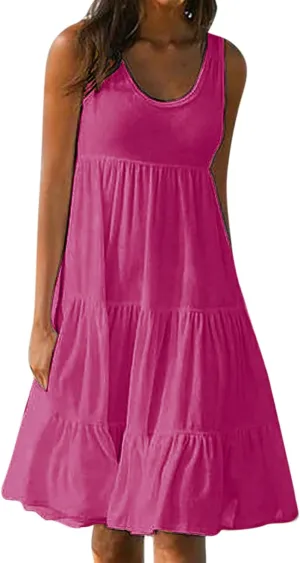 Ceboyel Women 2024 Casual Beach Sundresses Flowy Summer Tank Dress Scoop Neck Sleeveless Sun Dresses Trendy Vacation Clothing