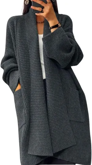 chouyatou Women's Chunky Open Front Long Cardigan Lightweight Long Sleeve Coatigan Sweater