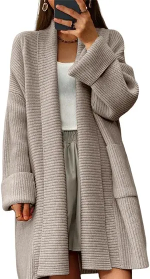 chouyatou Women's Chunky Open Front Long Cardigan Lightweight Long Sleeve Coatigan Sweater