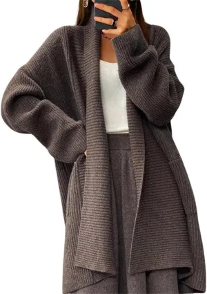 chouyatou Women's Chunky Open Front Long Cardigan Lightweight Long Sleeve Coatigan Sweater