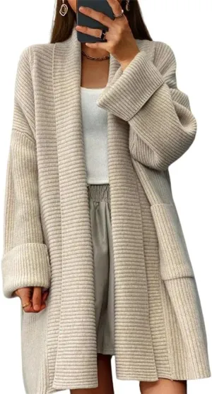 chouyatou Women's Chunky Open Front Long Cardigan Lightweight Long Sleeve Coatigan Sweater