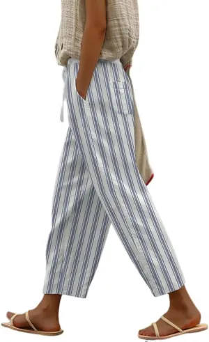 chouyatou Women's Vintage Floral Print High Elastic Waist Wide Leg Capri Beach Palazzo Pants with Pockets