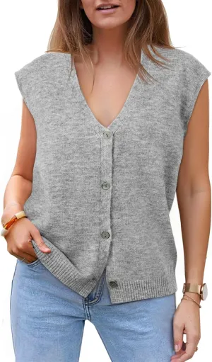 Cicy Bell Womens V Neck Sweater Vest Casual Button Down Knit Vest Outerwear Sleeveless Trendy Cardigans