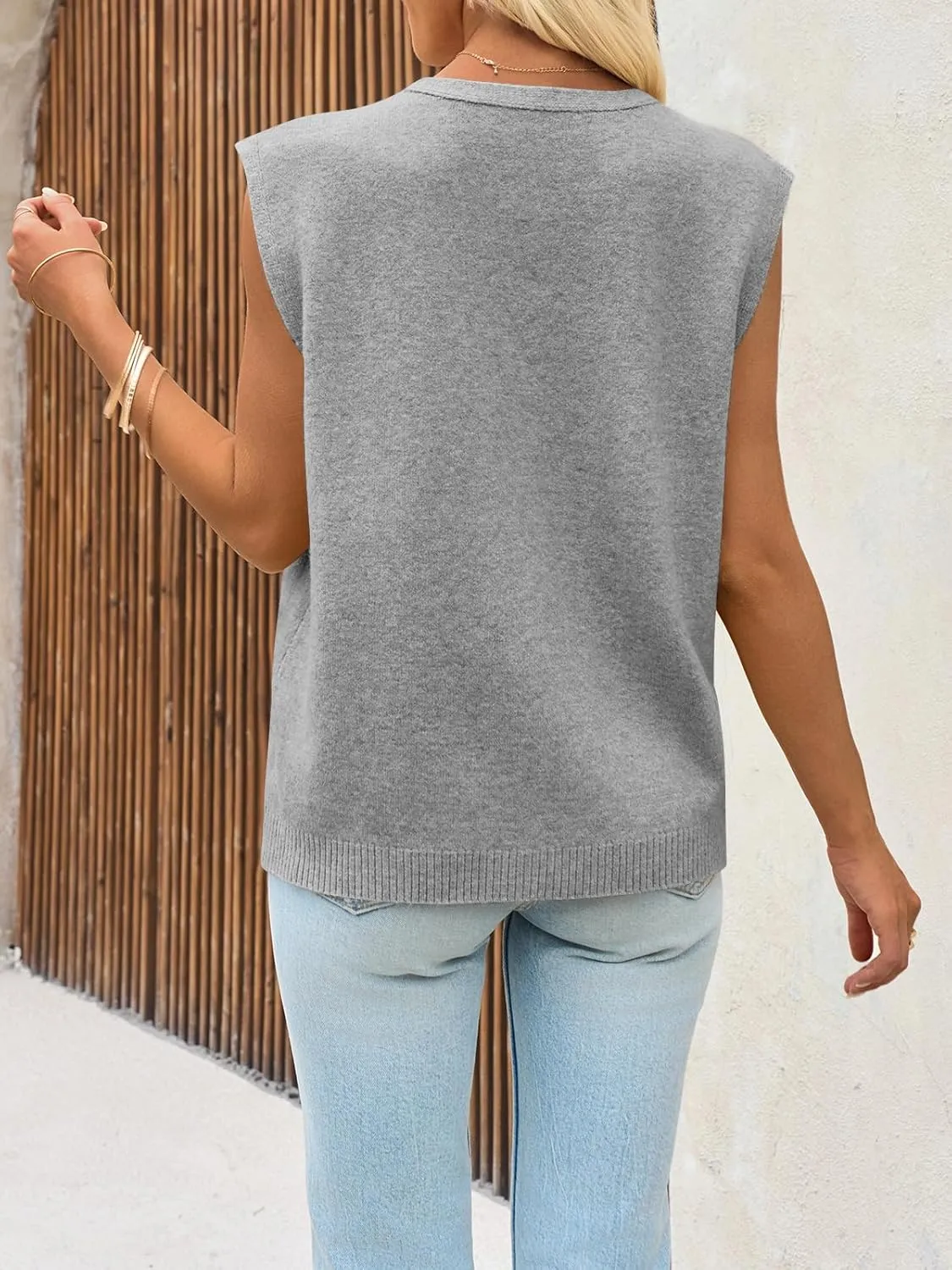 Cicy Bell Womens V Neck Sweater Vest Casual Button Down Knit Vest Outerwear Sleeveless Trendy Cardigans