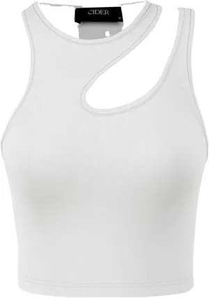 CIDER Women's Cut Out Tops Asymmetrical Neck Sleeveless Crop Tank Tops Slim Fitted Ribbed Tee Trendy Y2K Outfits