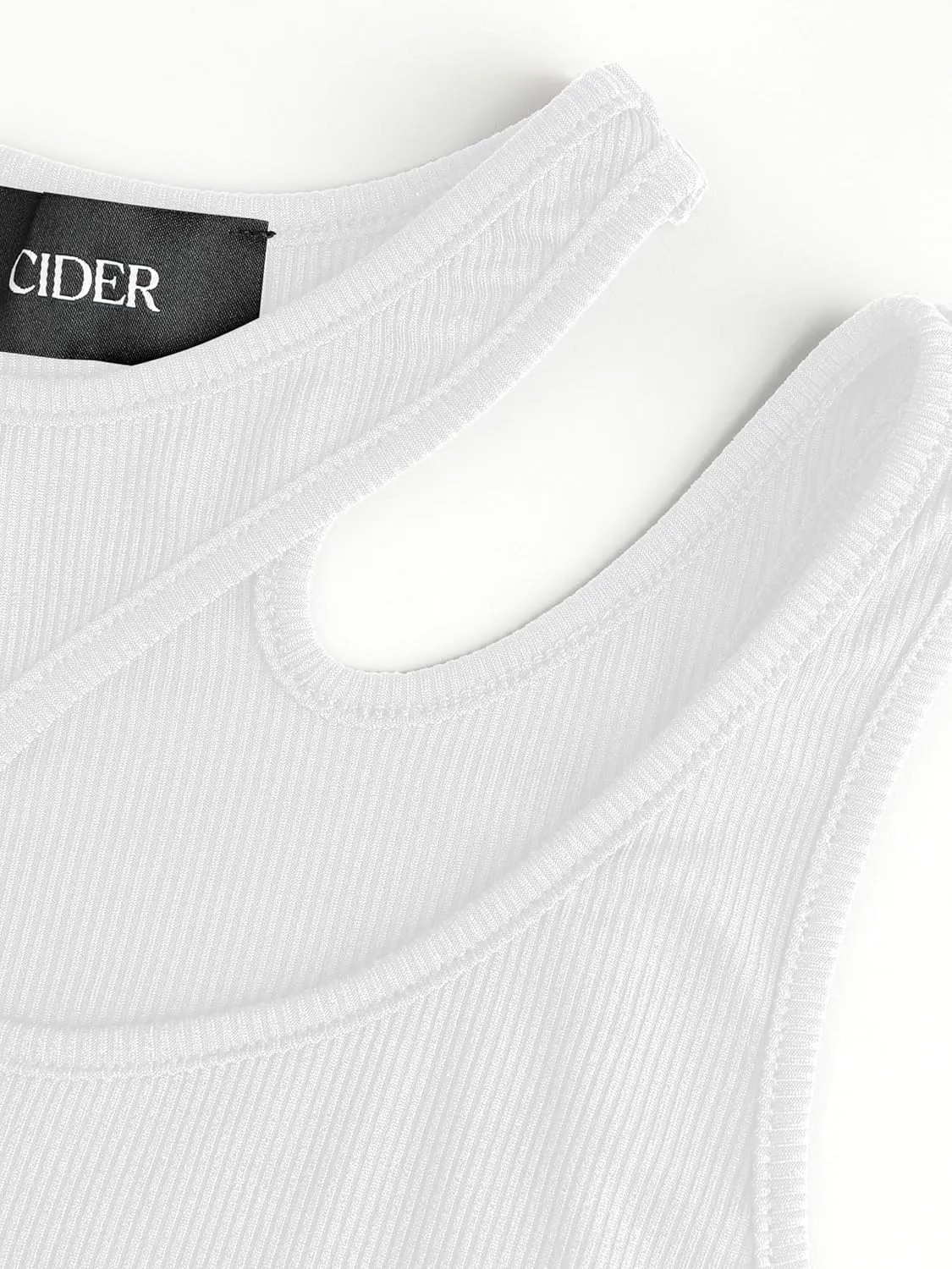 CIDER Women's Cut Out Tops Asymmetrical Neck Sleeveless Crop Tank Tops Slim Fitted Ribbed Tee Trendy Y2K Outfits