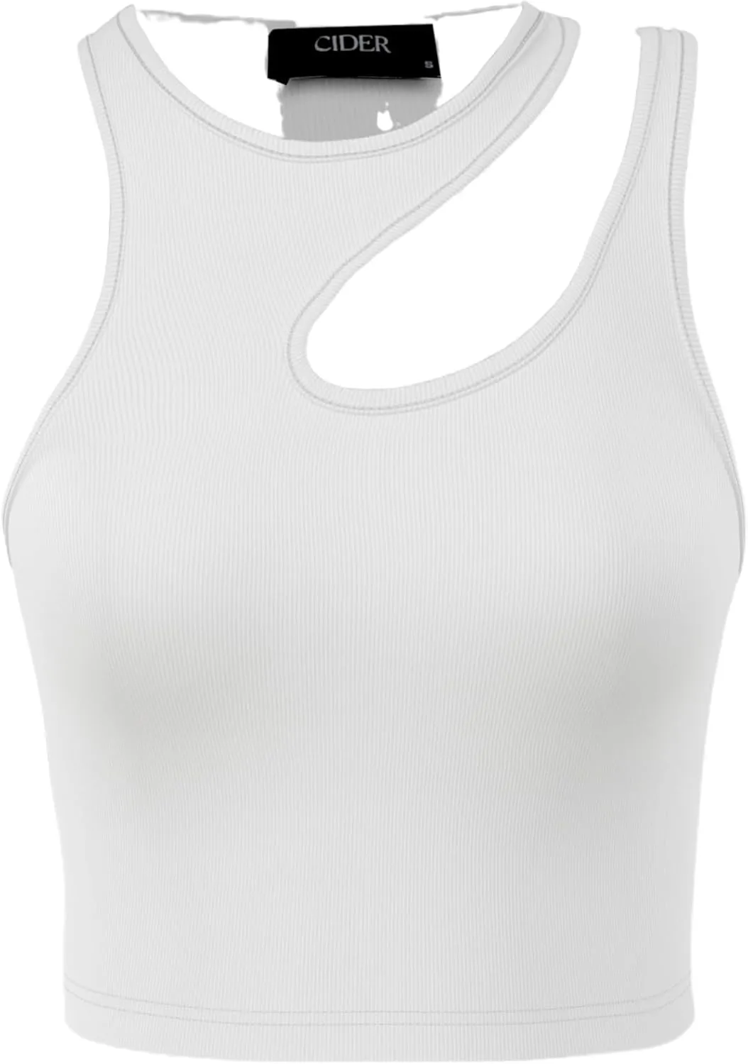 CIDER Women's Cut Out Tops Asymmetrical Neck Sleeveless Crop Tank Tops Slim Fitted Ribbed Tee Trendy Y2K Outfits