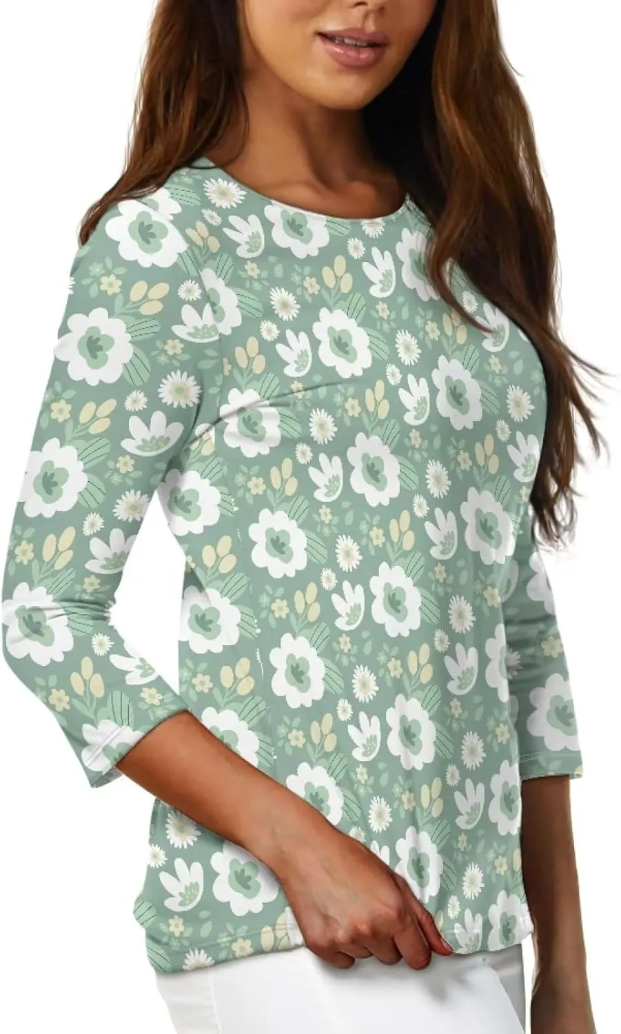 Coloranimal Three-Quarter Sleeve Shirts for Womens Tops Summer 3/4 Sleeve Y2K T Shirts Tee S-2XL