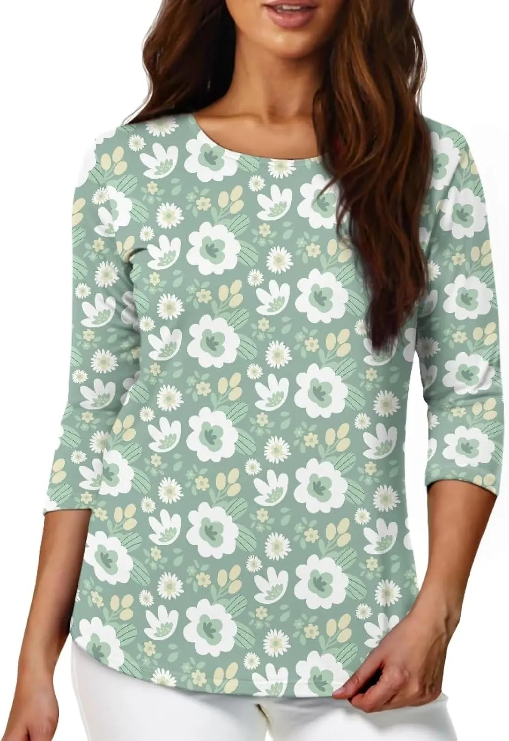 Coloranimal Three-Quarter Sleeve Shirts for Womens Tops Summer 3/4 Sleeve Y2K T Shirts Tee S-2XL