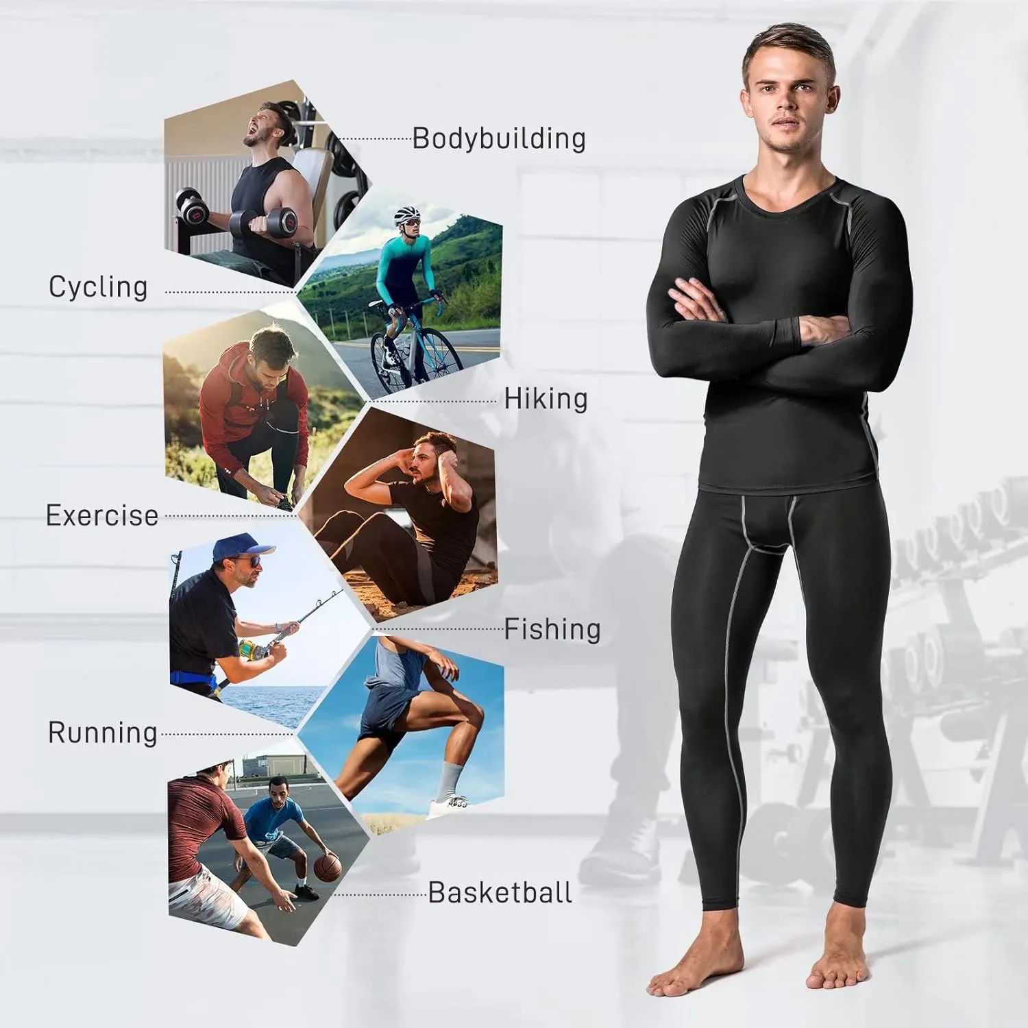 Compression Shirts for Men Long Sleeve Workout Shirts Mens UPF 50  Running Cycling Base Layer Top,Sweat Wicking Cool