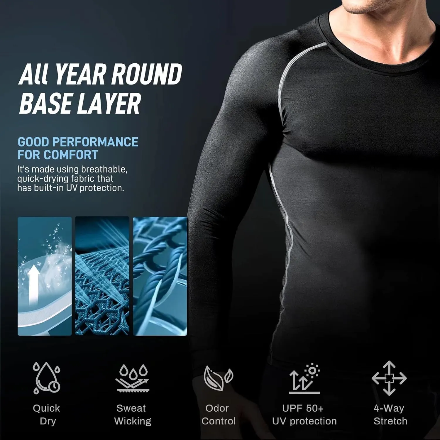 Compression Shirts for Men Long Sleeve Workout Shirts Mens UPF 50  Running Cycling Base Layer Top,Sweat Wicking Cool