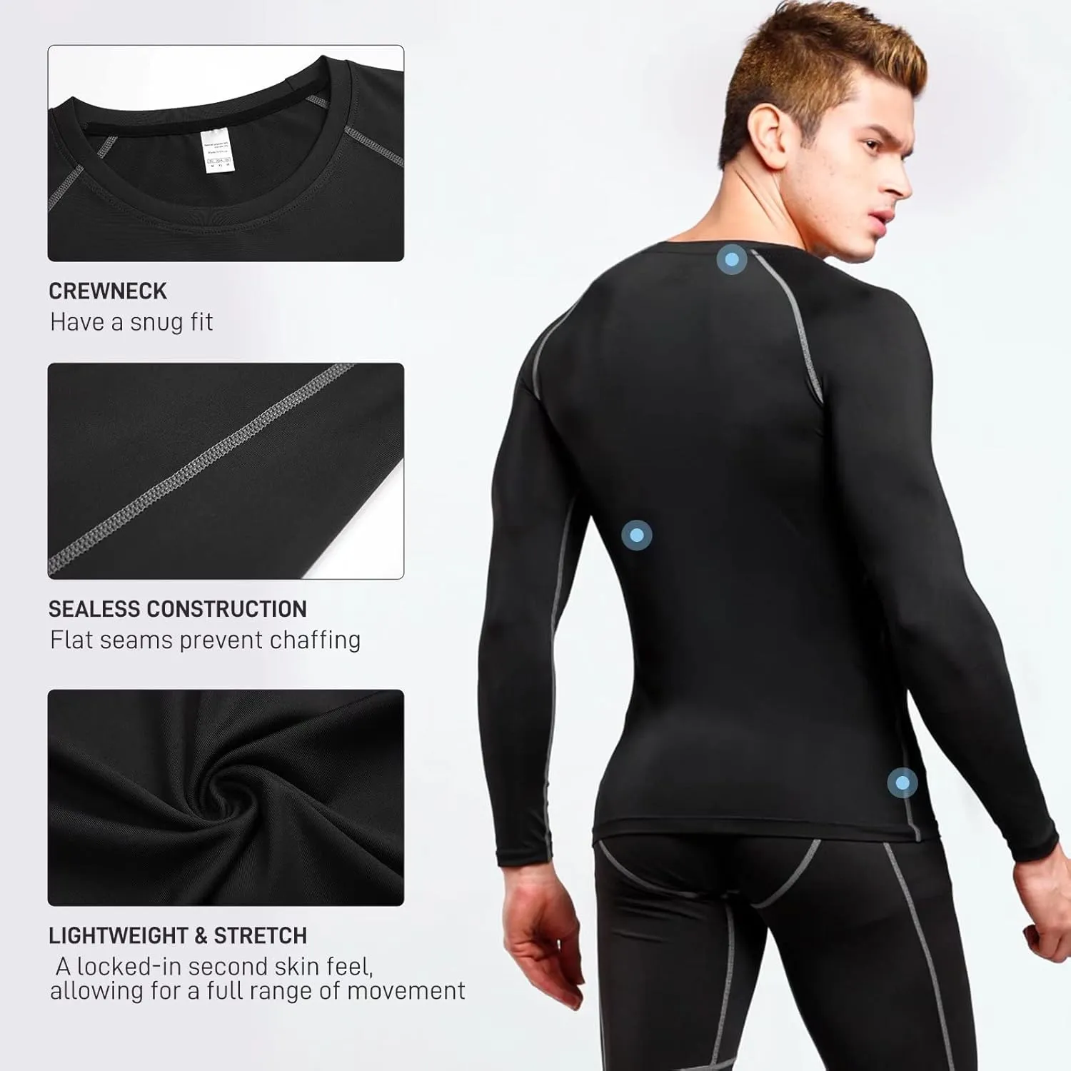 Compression Shirts for Men Long Sleeve Workout Shirts Mens UPF 50  Running Cycling Base Layer Top,Sweat Wicking Cool