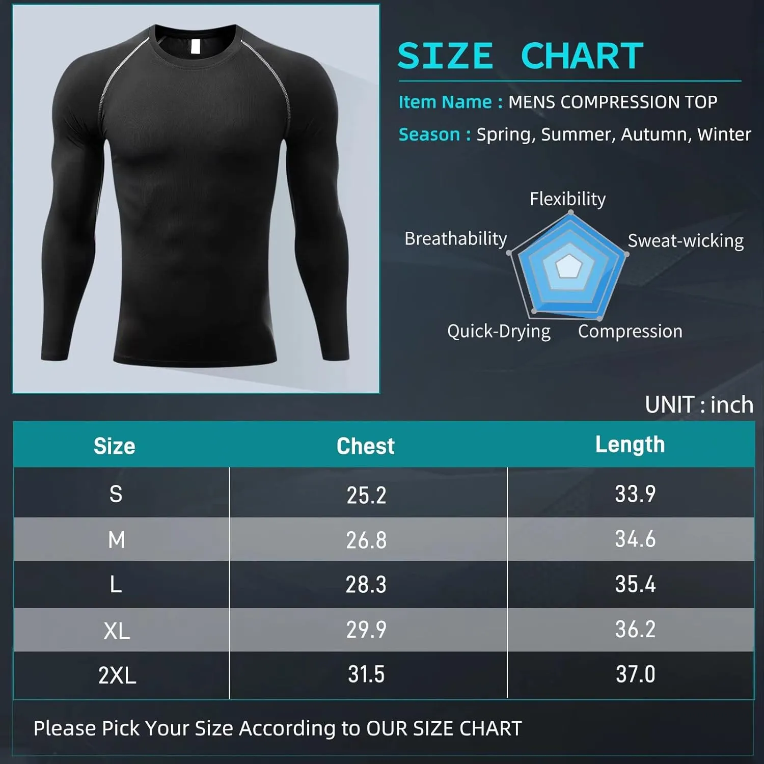 Compression Shirts for Men Long Sleeve Workout Shirts Mens UPF 50  Running Cycling Base Layer Top,Sweat Wicking Cool