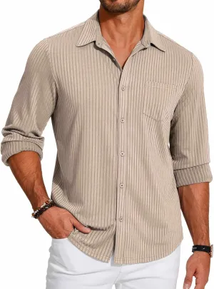 COOFANDY Men's Casual Button Down Shirt Long Sleeve Wrinkle Free Shirts Loose fit Shirt Textured Stretch Shirts with Pocket