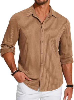 COOFANDY Men's Casual Button Down Shirt Long Sleeve Wrinkle Free Shirts Loose fit Shirt Textured Stretch Shirts with Pocket