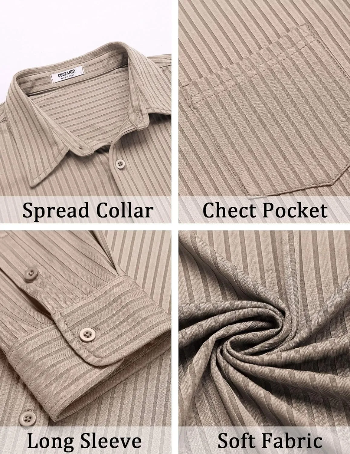 COOFANDY Men's Casual Button Down Shirt Long Sleeve Wrinkle Free Shirts Loose fit Shirt Textured Stretch Shirts with Pocket