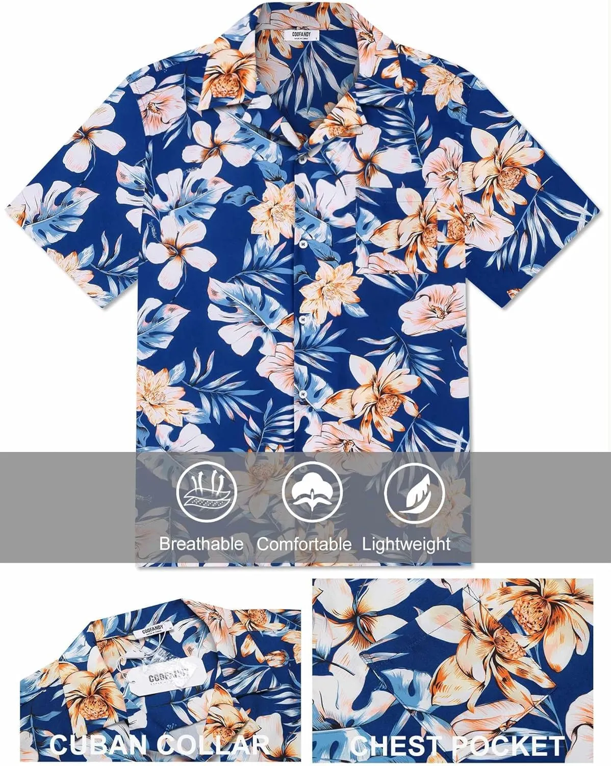 COOFANDY Mens Hawaiian Shirt Short Sleeve Floral Button Down Shirts Tropical Summer Beach Shirts Camp Collar Shirt