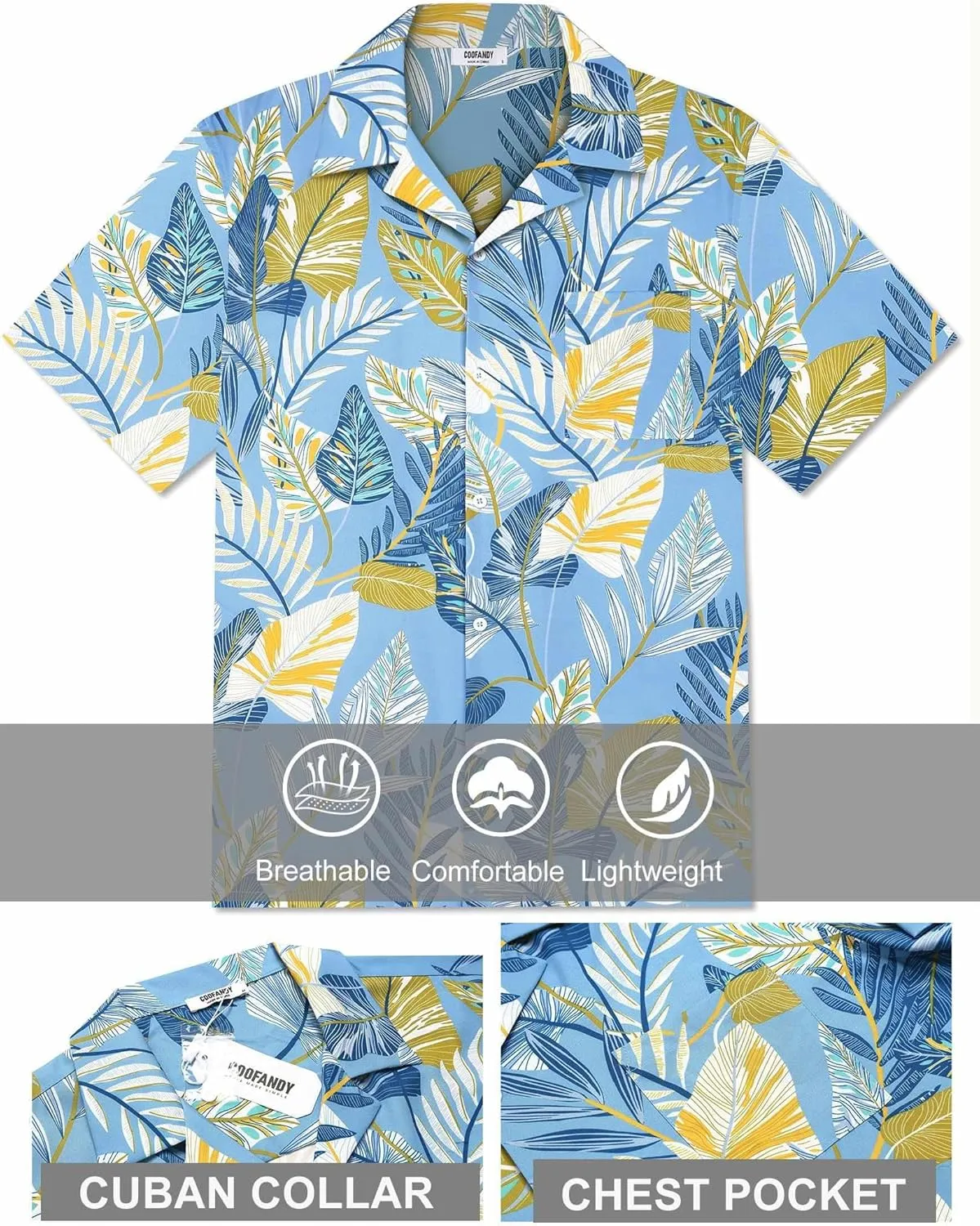 COOFANDY Mens Hawaiian Shirt Short Sleeve Floral Button Down Shirts Tropical Summer Beach Shirts Camp Collar Shirt