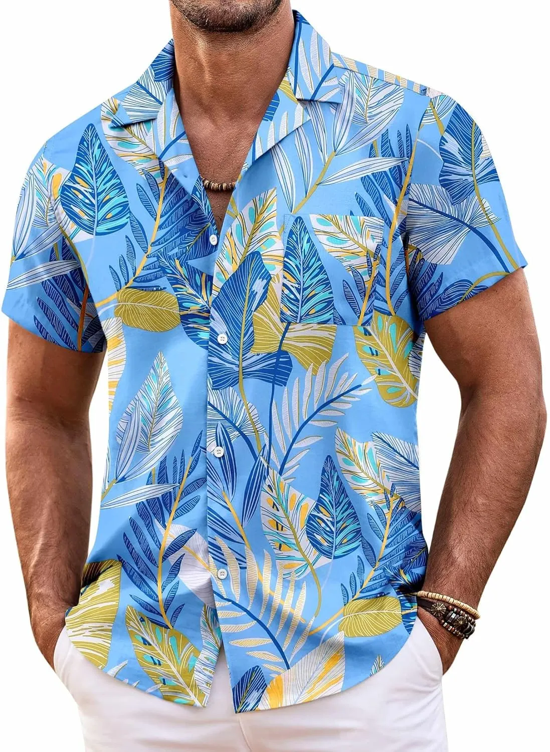 COOFANDY Mens Hawaiian Shirt Short Sleeve Floral Button Down Shirts Tropical Summer Beach Shirts Camp Collar Shirt