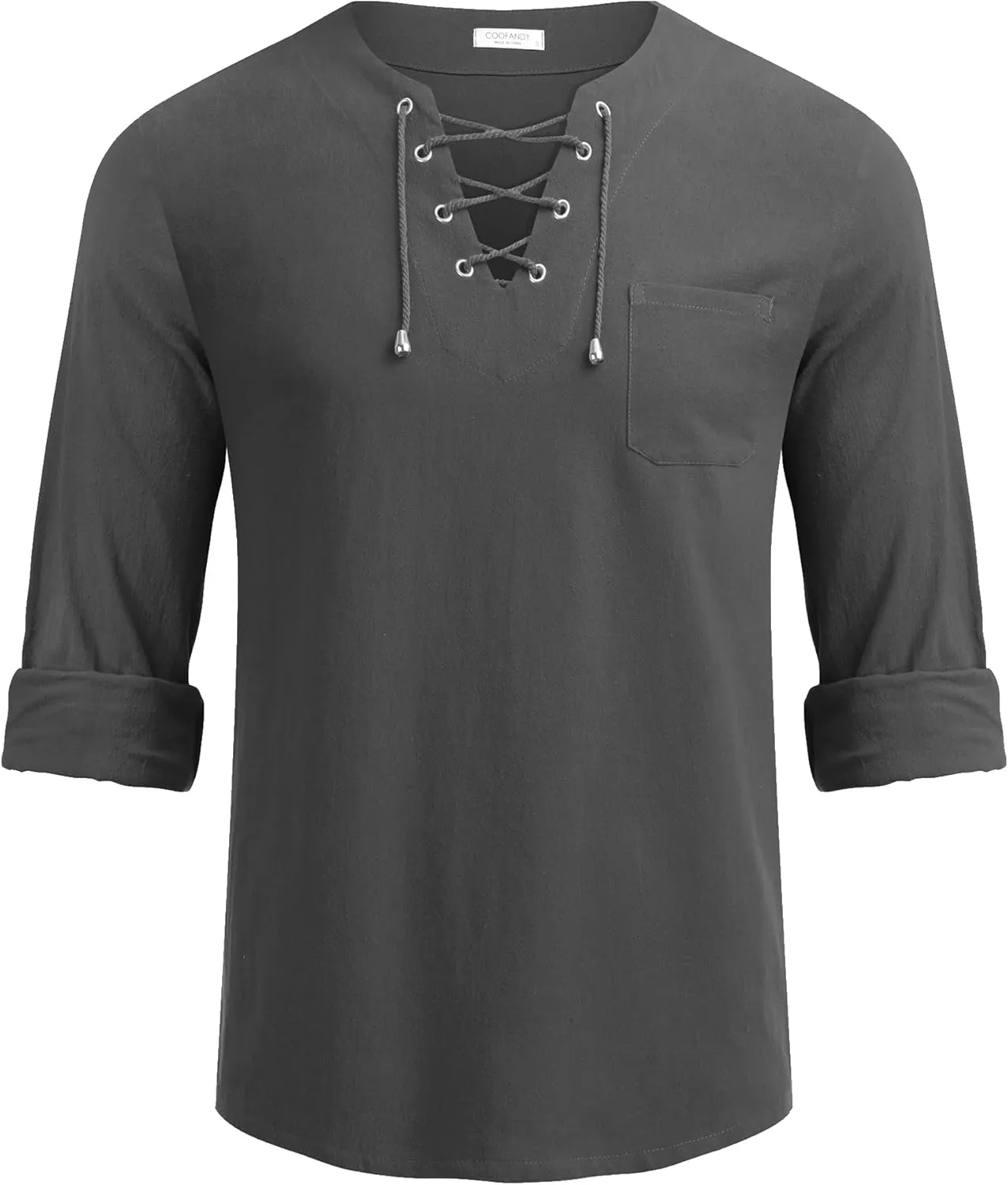 COOFANDY Mens Linen Beach Tee Shirts Cotton Hippie Shirts V Neck Long Sleeve Tunic Big and Tall Yoga Shirt