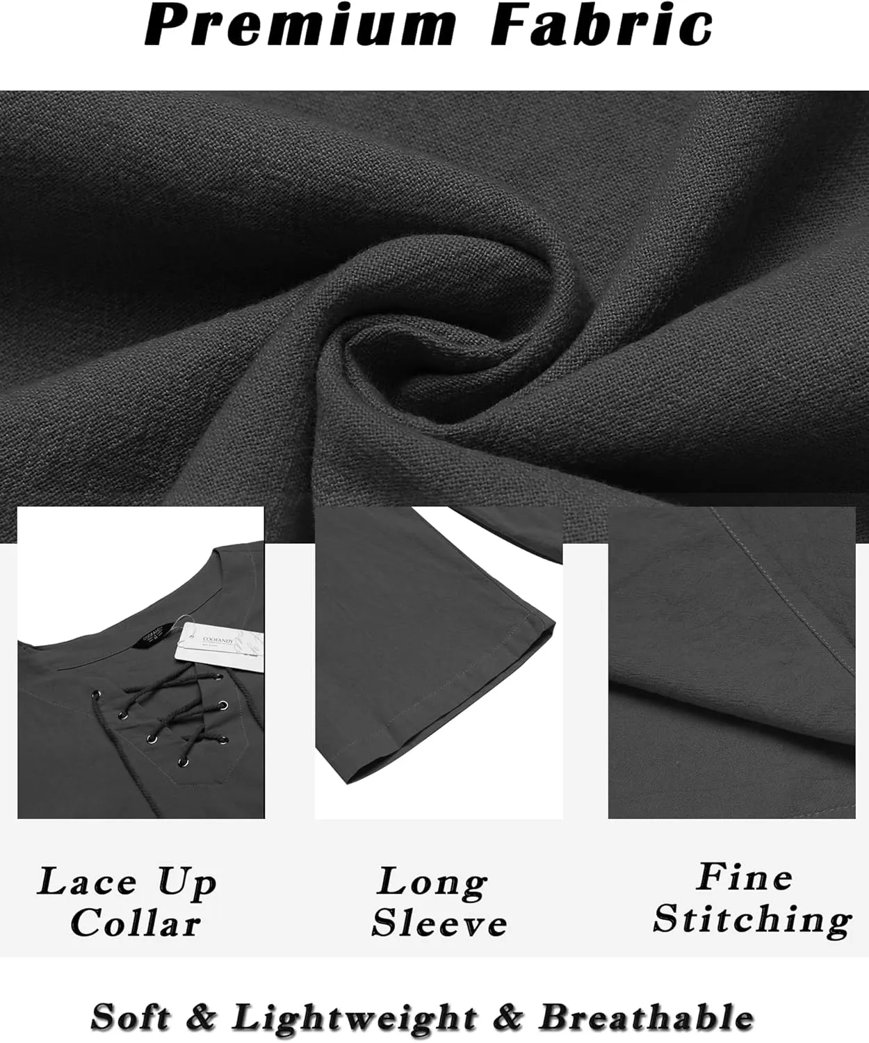 COOFANDY Mens Linen Beach Tee Shirts Cotton Hippie Shirts V Neck Long Sleeve Tunic Big and Tall Yoga Shirt
