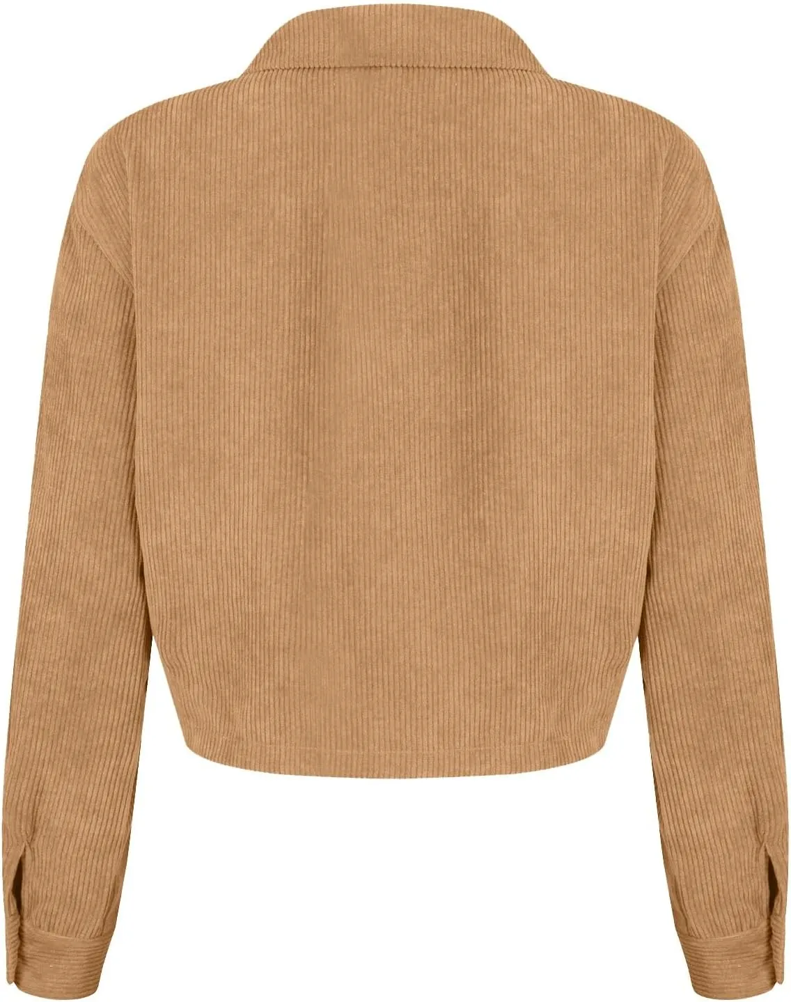 Corduroy Shacket Women Cropped Button Down Shirts Jacket Casual Fall Long Sleeve Crop Tops Bomber Jacket with Pockets