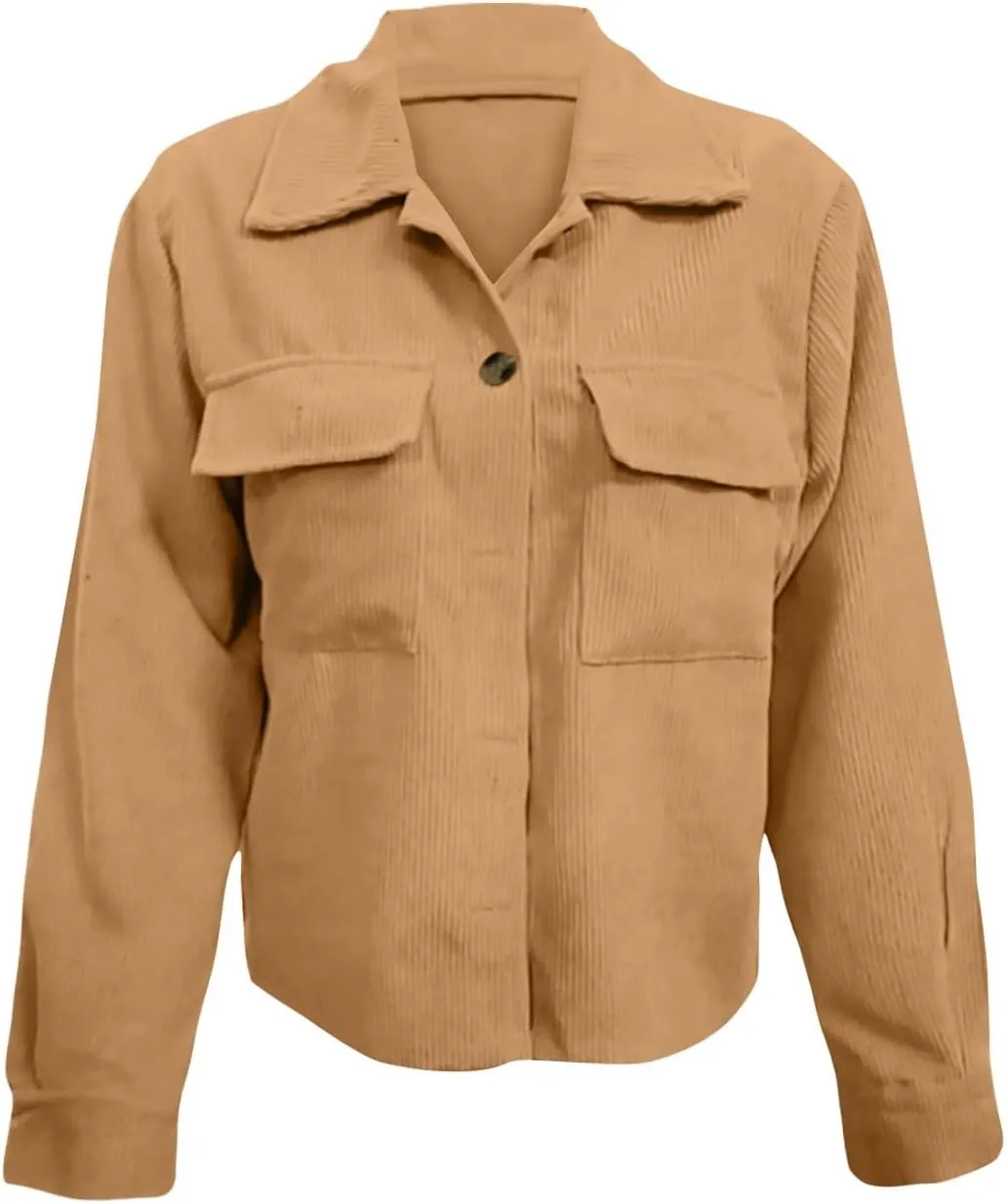 Corduroy Shacket Women Cropped Button Down Shirts Jacket Casual Fall Long Sleeve Crop Tops Bomber Jacket with Pockets