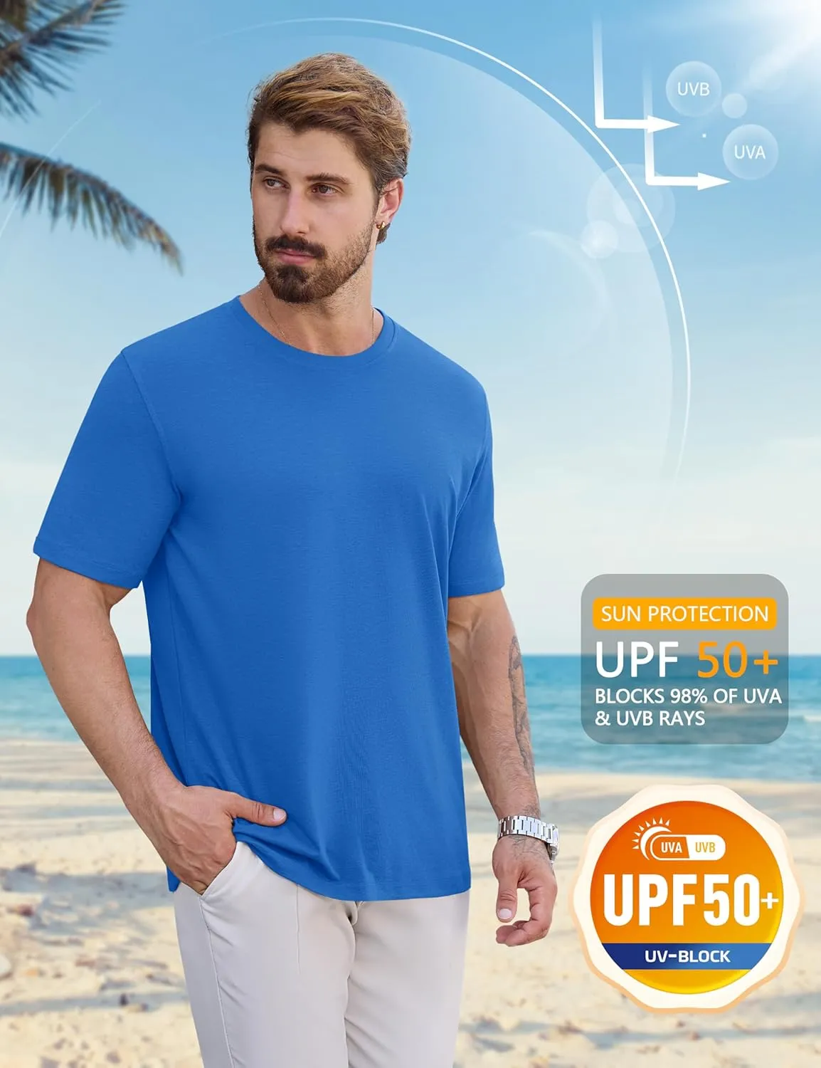 Cotrasen Mens T-Shirts Short Sleeve Cotton UPF 50  Lightweight Moisture Wicking Cooling Casual Crew Neck Basic Tee Shirts