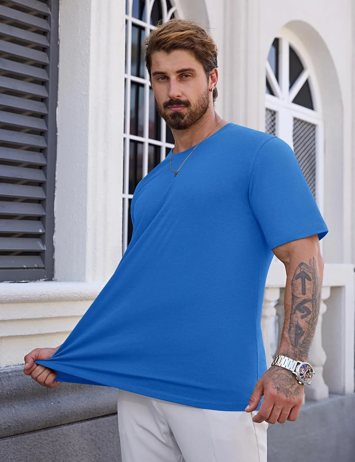 Cotrasen Mens T-Shirts Short Sleeve Cotton UPF 50  Lightweight Moisture Wicking Cooling Casual Crew Neck Basic Tee Shirts