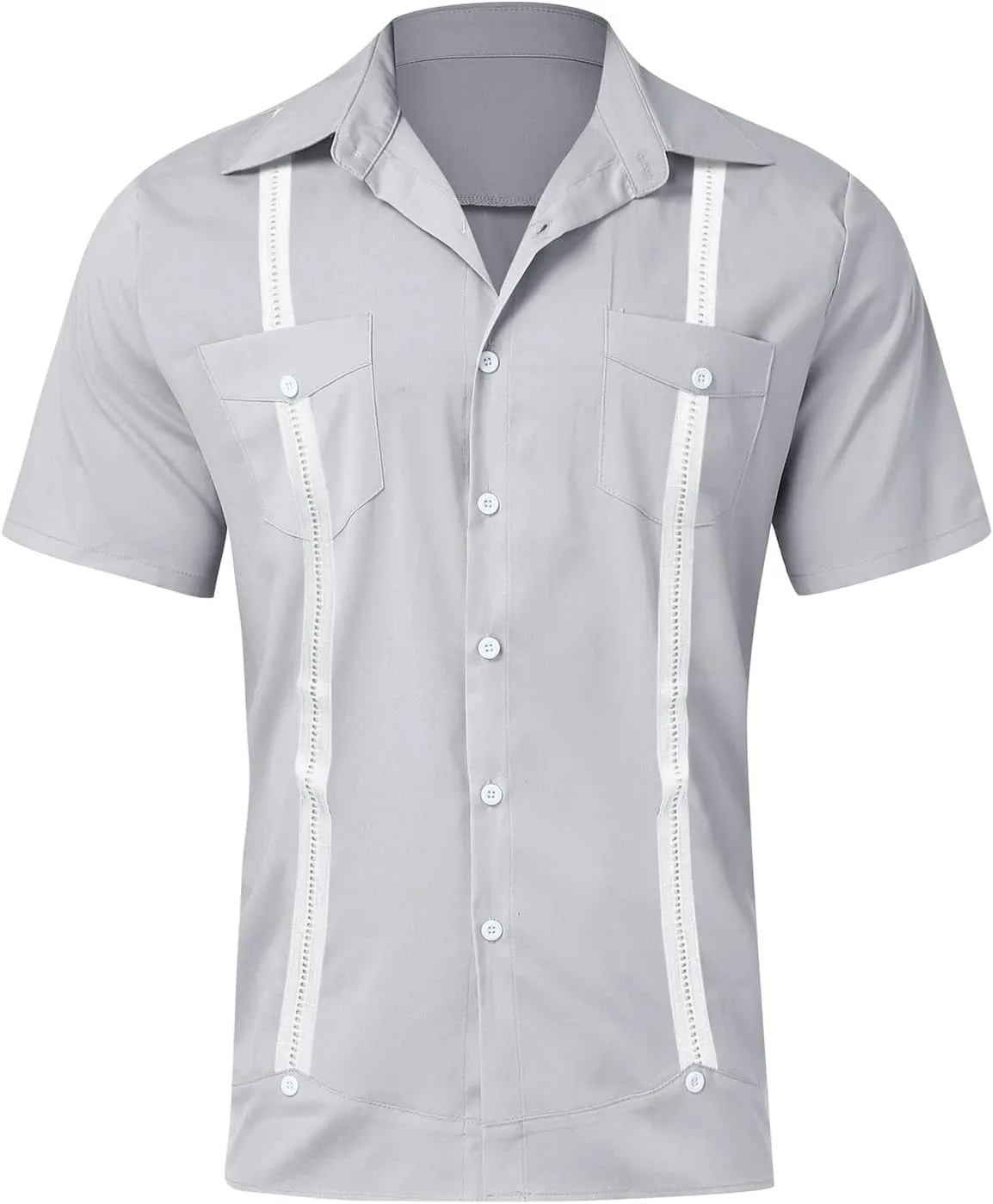 Cotton Linen Shirts for Men, Men's Cuban Guayabera Shirts Short Sleeve Casual Button Down Shirt Fashion Summer Beach Shirt
