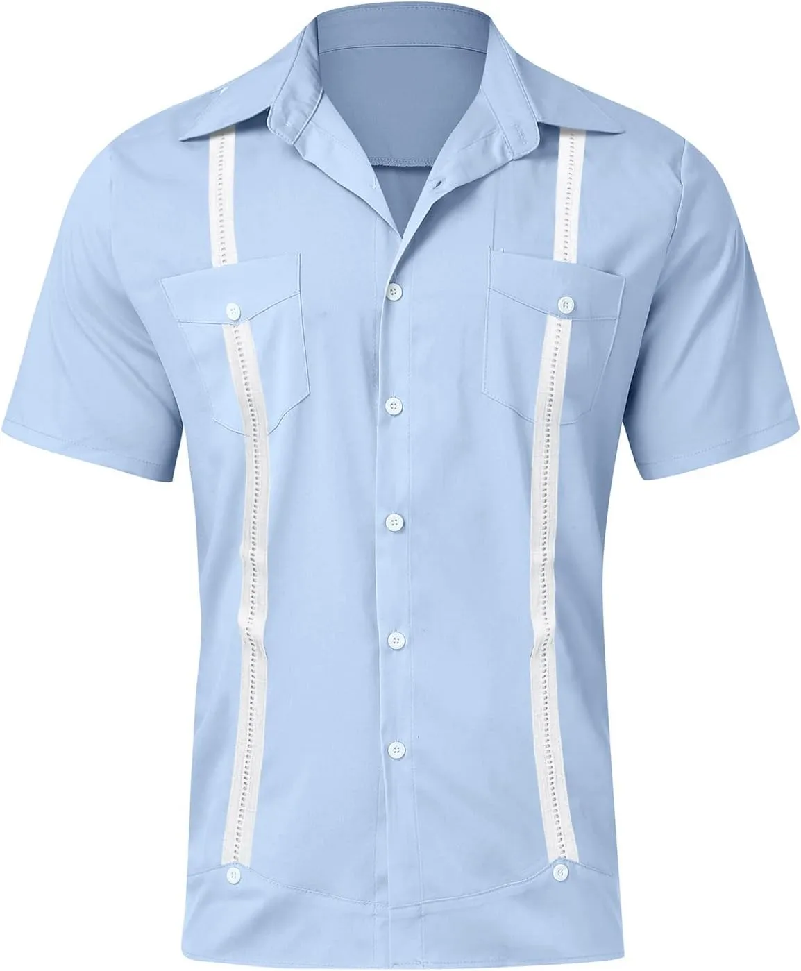 Cotton Linen Shirts for Men, Men's Cuban Guayabera Shirts Short Sleeve Casual Button Down Shirt Fashion Summer Beach Shirt
