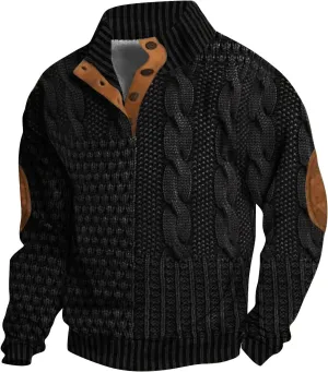 Cowboy Sweatshirts for Mens Button Sweatshirt 1/4 Top Button Long Sleeve Jacket Outdoor Fashion Sweater Tribal