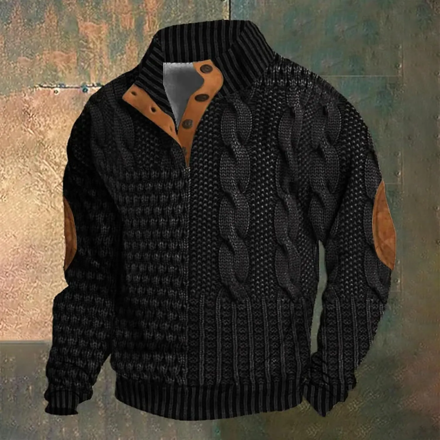 Cowboy Sweatshirts for Mens Button Sweatshirt 1/4 Top Button Long Sleeve Jacket Outdoor Fashion Sweater Tribal