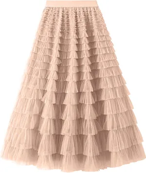 COZYPOIN Girls Tulle Skirts Elastic High Waisted A Line Layered Ruffles Mesh Long Tiered Tutu Skirt Party Outfit 5-14T