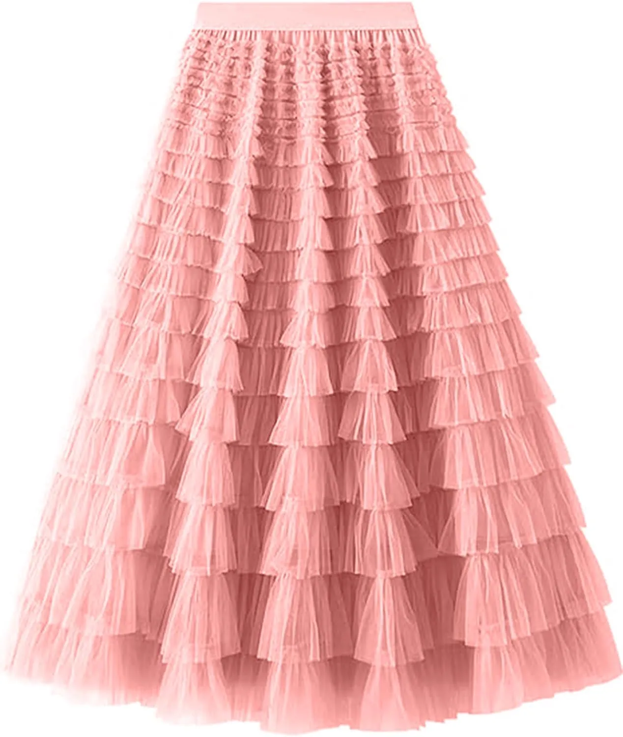 COZYPOIN Girls Tulle Skirts Elastic High Waisted A Line Layered Ruffles Mesh Long Tiered Tutu Skirt Party Outfit 5-14T