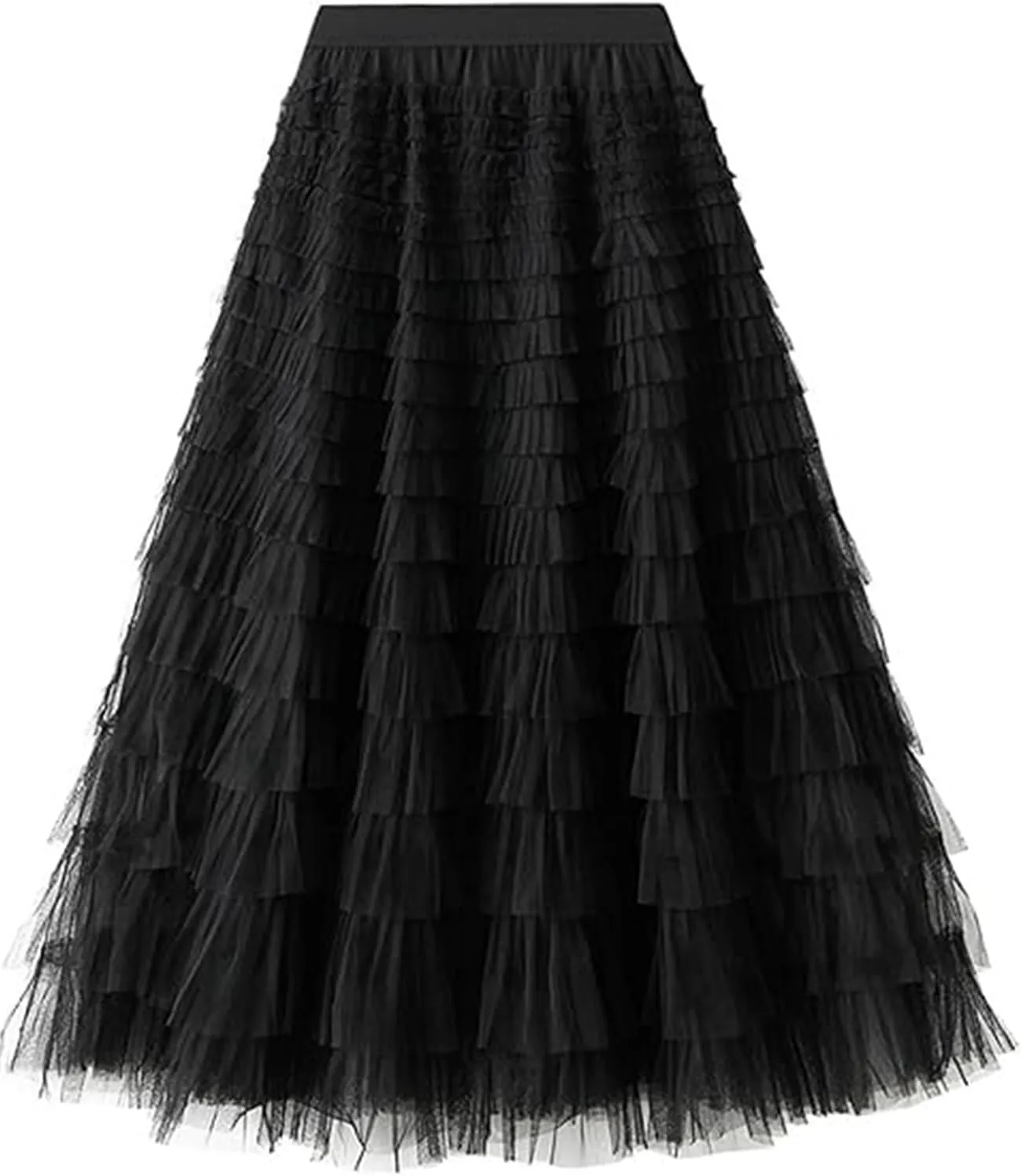 COZYPOIN Girls Tulle Skirts Elastic High Waisted A Line Layered Ruffles Mesh Long Tiered Tutu Skirt Party Outfit 5-14T