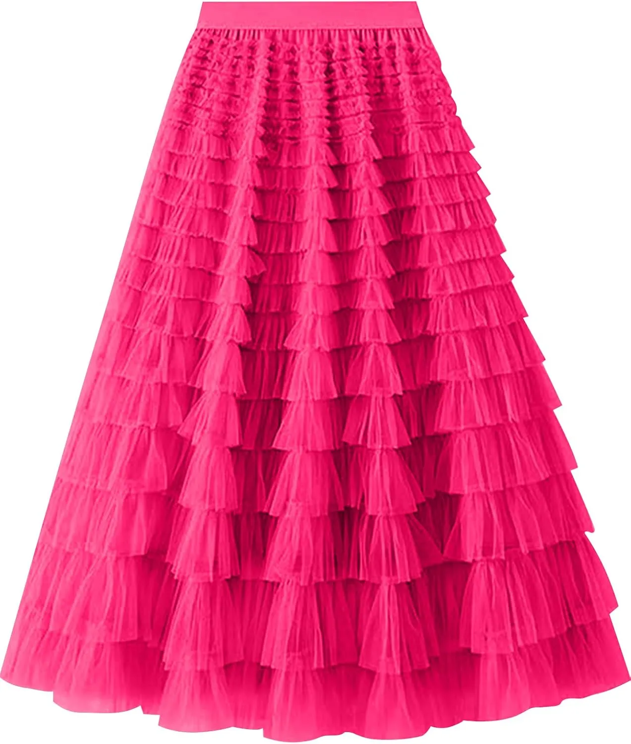 COZYPOIN Girls Tulle Skirts Elastic High Waisted A Line Layered Ruffles Mesh Long Tiered Tutu Skirt Party Outfit 5-14T