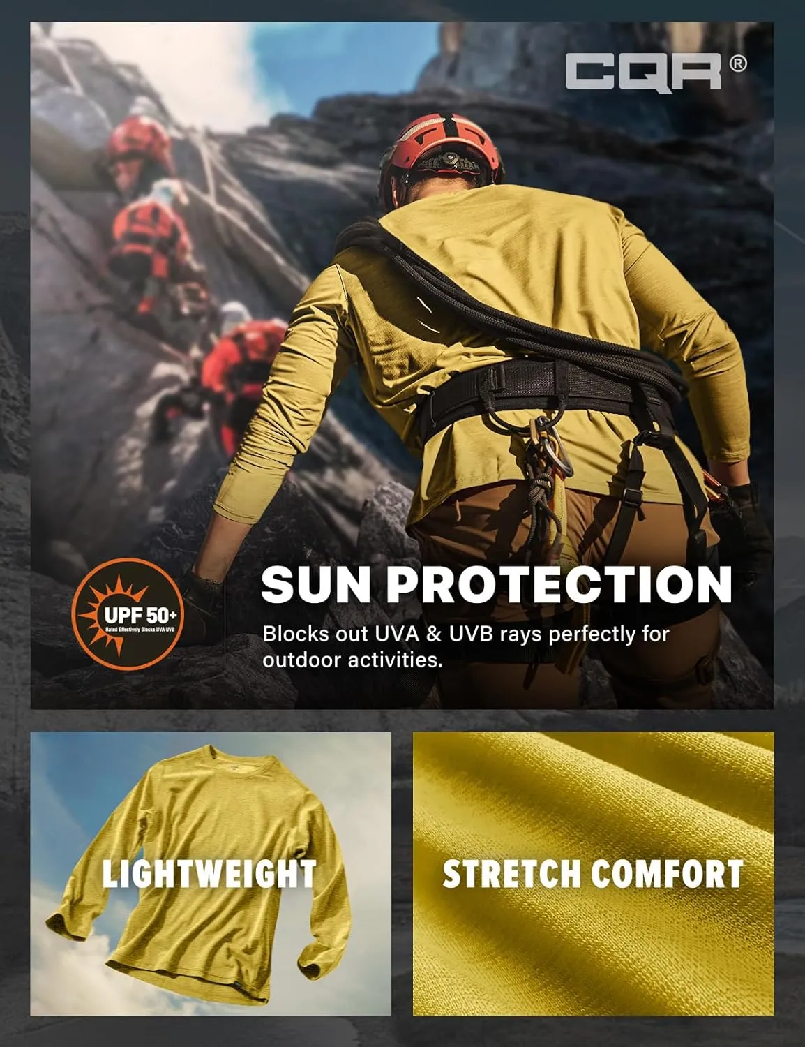 CQR Men's UPF50  Sun Protection Shirts, Quick Dry Long Sleeve Rash Guard, Athletic Running Workout Fishing Cooling Shirts