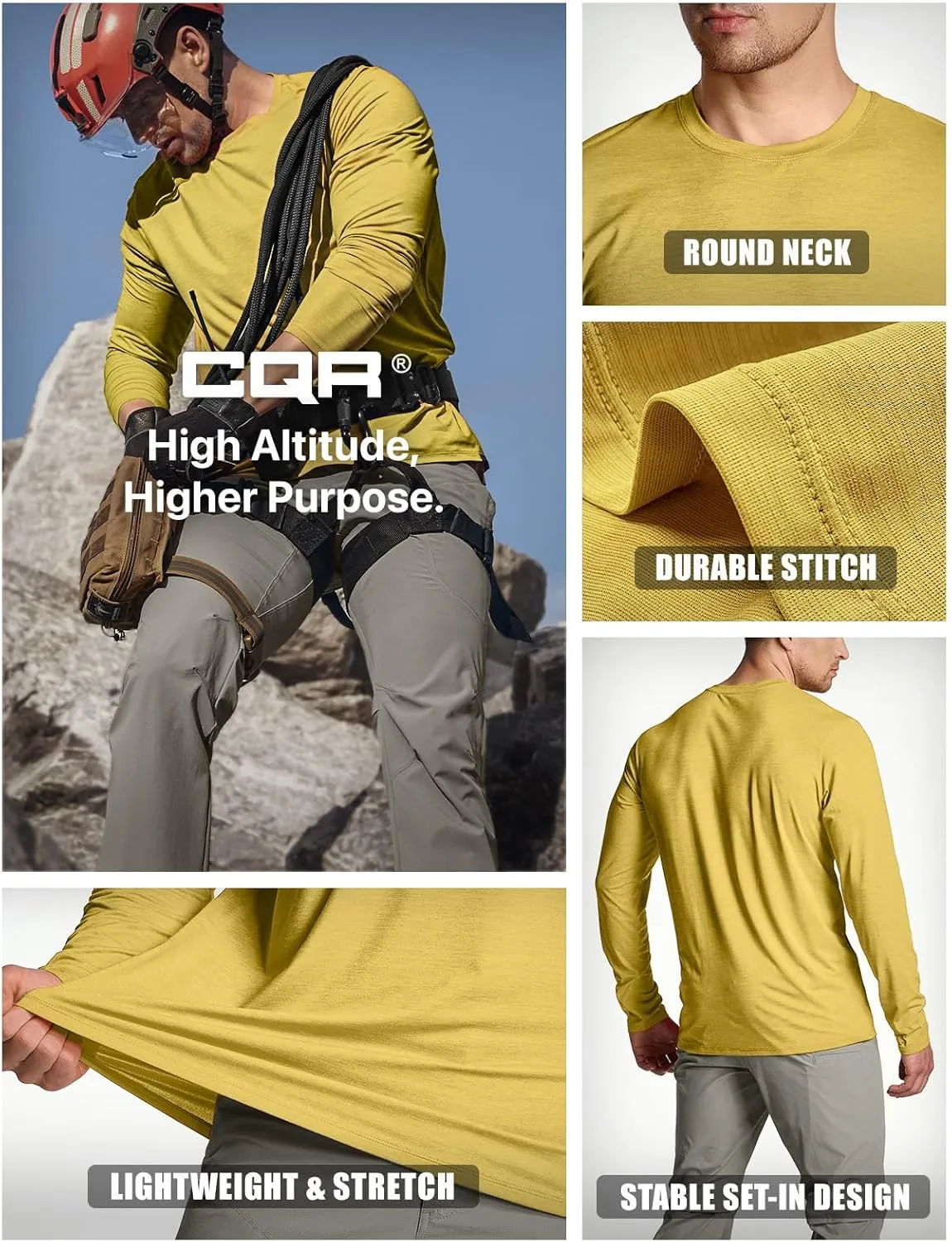 CQR Men's UPF50  Sun Protection Shirts, Quick Dry Long Sleeve Rash Guard, Athletic Running Workout Fishing Cooling Shirts