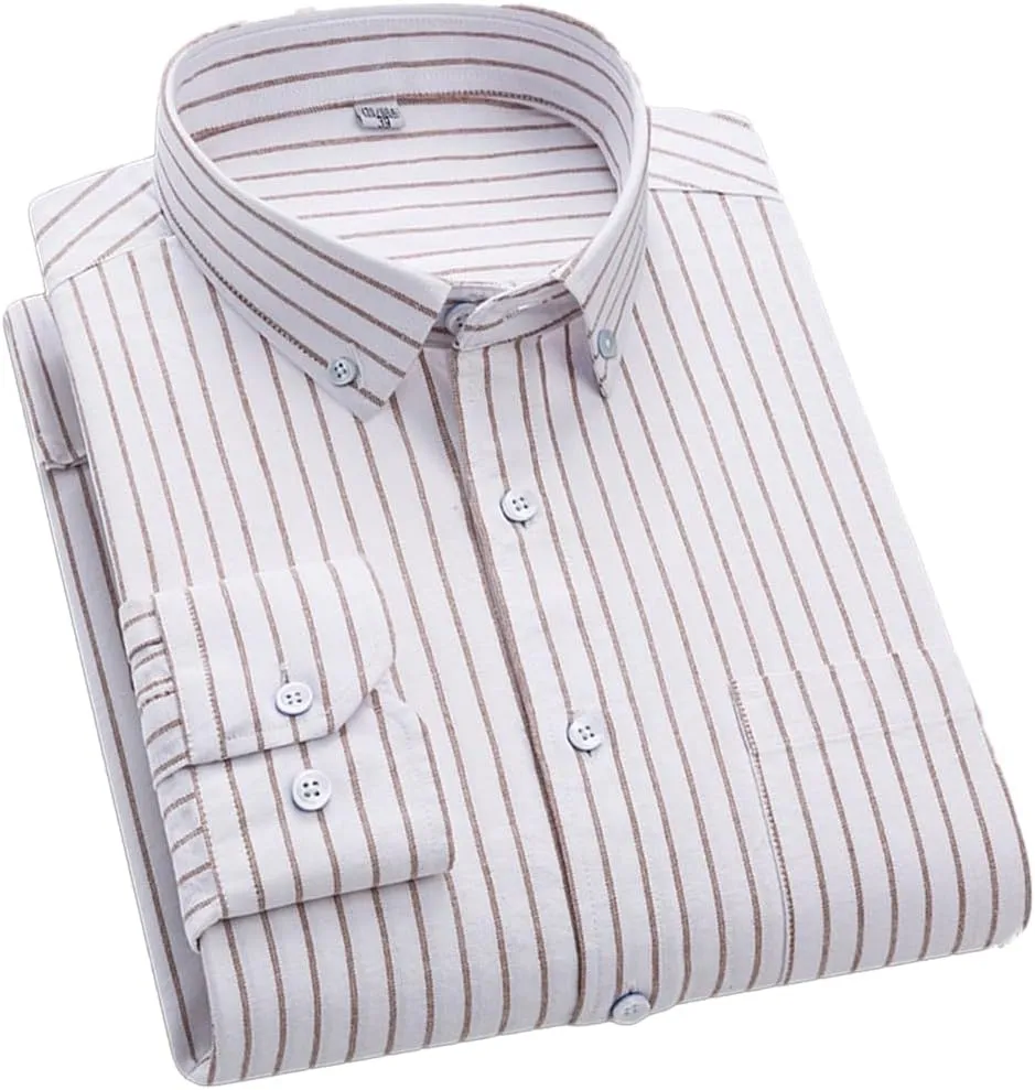 Cromoncent Mens Long Sleeve Oxford Button Down Shirts Casual Dress Shirt for Men,100% Cotton,Plaid/Stripes Shirts