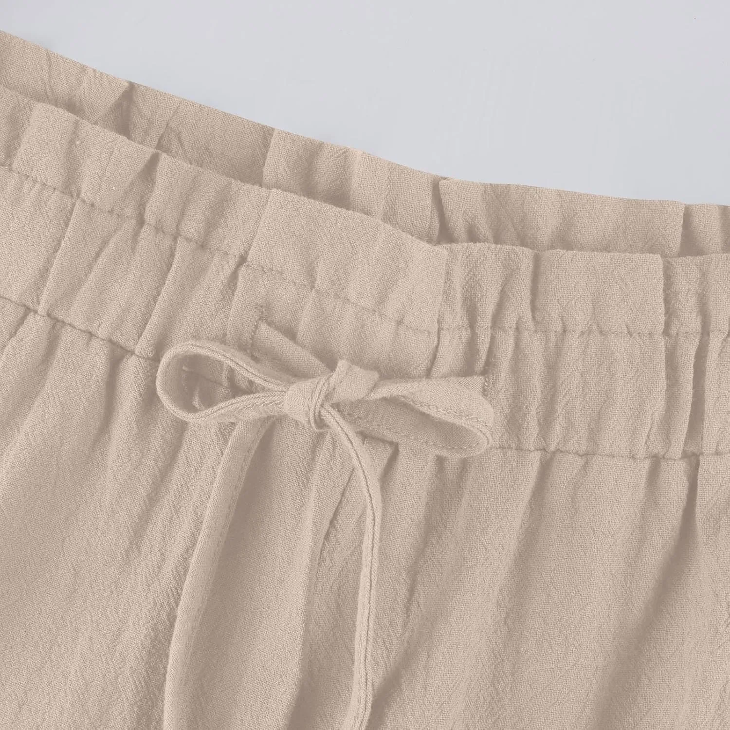 Cropped Linen Pants for Women Elastic High Waisted Wide Leg Beach Trousers Loose Casual Summer Capri Pants with Pocket