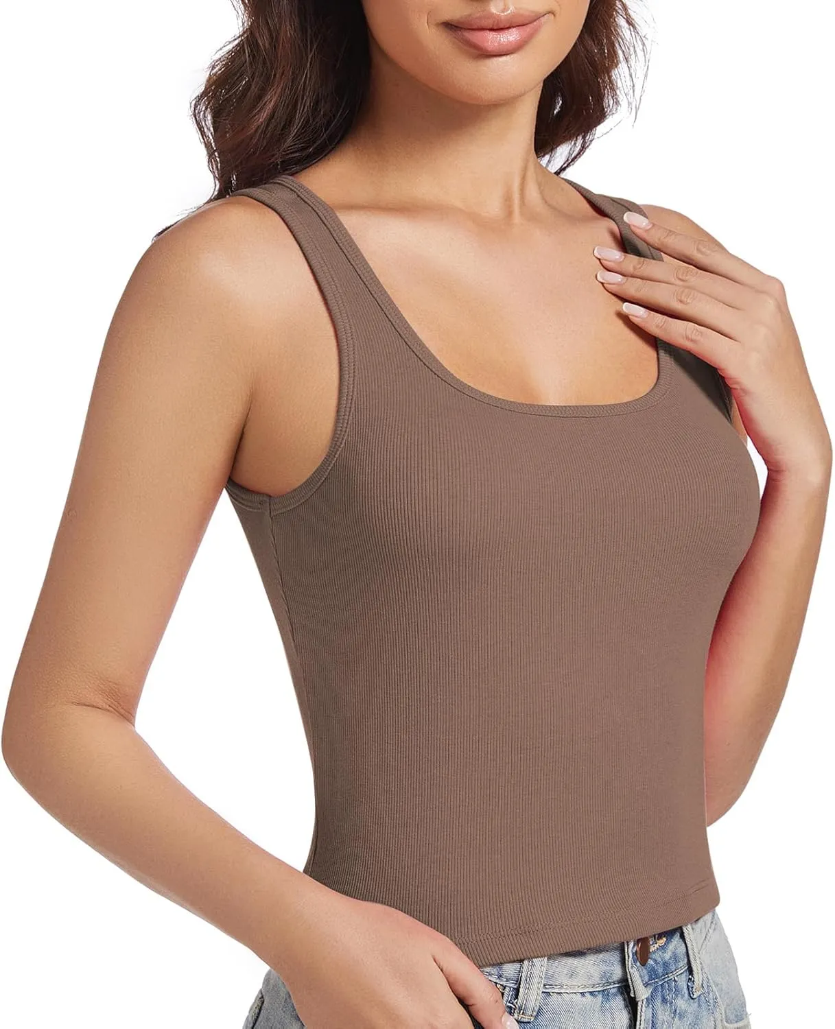 Cropped Tank Tops for Women Square Neck Basic Ribbed Tanks Crop Fitted Sleeveless Shirts Summer Camisole Tops